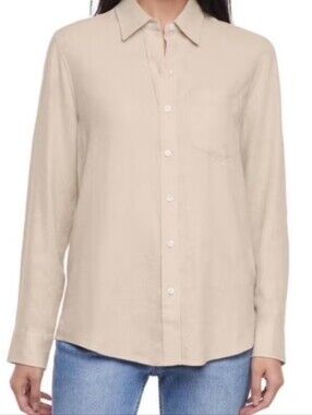 GAP Linen Blend Button Down Top Khaki Tan Women's XL NWT